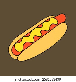 A hotdog with mustard, ideal for fast food, casual dining, and snack designs.