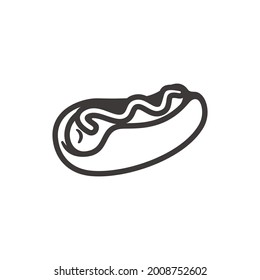 Hotdog with mustard simple black line art fun cartoon style illustration design vector