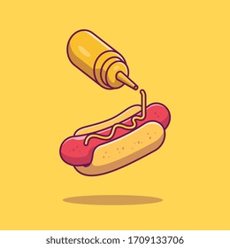 Hotdog and Mustard Vector Icon Illustration. Fast Food Concept White Isolated. Flat Cartoon Style Suitable for Web Landing Page, Banner, Flyer, Sticker, Card