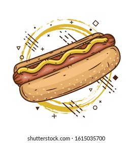 Hotdog with mustard. Vector illustration 