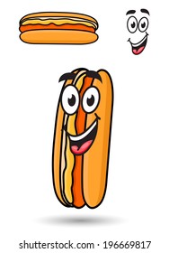 Hotdog on a fresh roll with a happy goofy smile with a second variation with no face and a separate smile