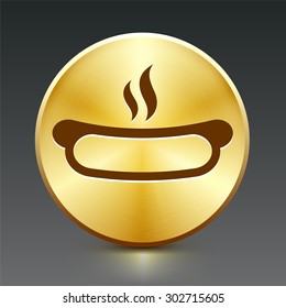 Hotdog on Gold Round Button