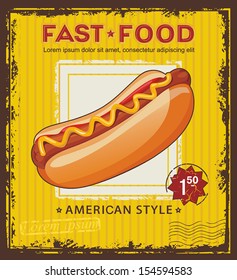 Hot-dog over yellow background. Vector illustration