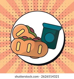 Hotdog pair with soda comic. Vector illustration