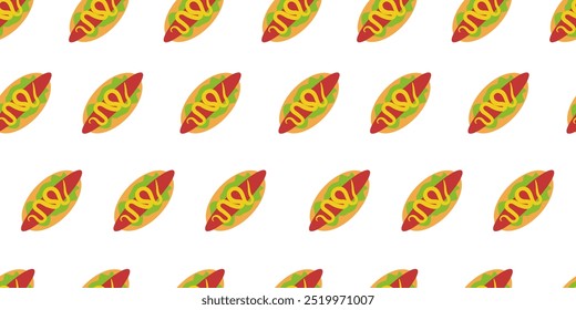 hotdog pattern background. Hot Dog Street Food Pattern background. Hot Dog flat illustration background. 