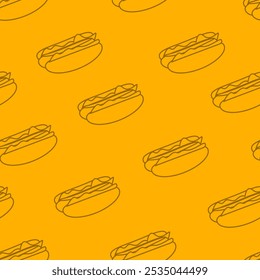 hotdog pattern background. Hot Dog Street Food Pattern background. Hot Dog flat illustration background.