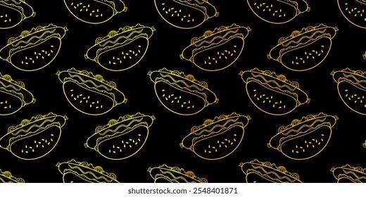 hotdog pattern background. Hot Dog Street Food Pattern background. Hot Dog flat illustration background.	