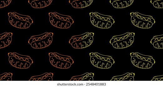 hotdog pattern background. Hot Dog Street Food Pattern background. Hot Dog flat illustration background.	