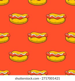 plano de fundo do padrão do hotdog. Hot Dog Street Food Padrão de fundo. Plano de fundo ilustração Hot Dog.