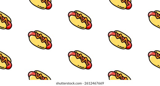 hotdog pattern background. hotdog seamless pattern background. fast food hotdog pattern background.