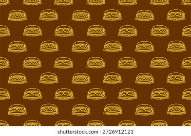 Plano de fundo do padrão Hotdog. Padrão contínuo de fundo de cachorro-quente desenhado à mão. Plano de fundo de padrão de cachorro-quente de rabiscar. Ilustração do ícone do cachorro-quente. Vetor de fundo de contorno de cachorro-quente.
