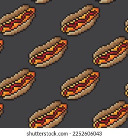 hotdog pixel seamless pattern food isolated on gray background