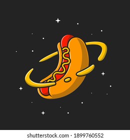 Hotdog Planet Cartoon Vector Icon Illustration. Food Space Icon Concept Isolated Premium Vector. Flat Cartoon Style