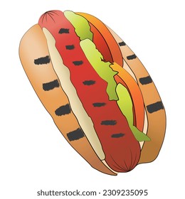 Hotdog premium recipe isolated cartoon design on white background, fast food clipping path element