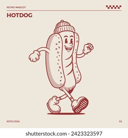 Hotdog Retro Mascot, cartoon mascot