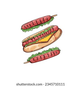 hotdog , sandwich hand drawn doodle illustrations vector set