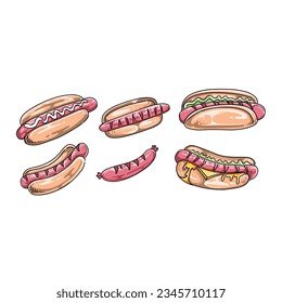 hotdog , sandwich hand drawn doodle illustrations vector set