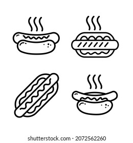 Hotdog sandwich outline icon set, for web and mobile, modern minimalistic flat design. Vector icon collection isolated on white background.