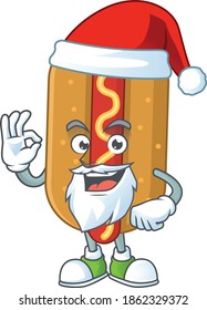 Hotdog Santa cartoon design concept with ok finger. Vector illustration
