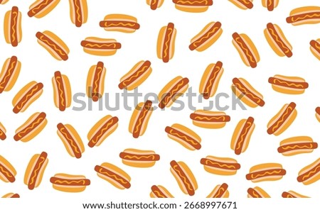 Hotdog seamless pattern. hand drawn illustration. Illustration of a hot dog floating above a transparent background
