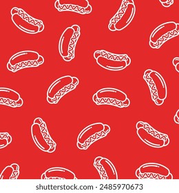 hotdog seamless pattern on red background