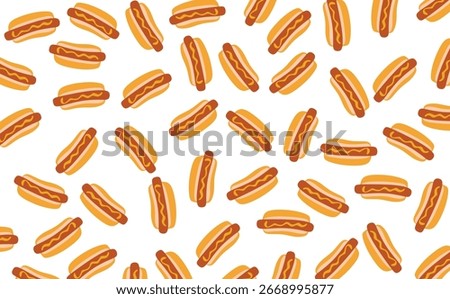 Hotdog Seamless Pattern. Tasty Fast Food Vector on Transparent Background. Repeating Fast Food Pattern for Wrapping and Fabric