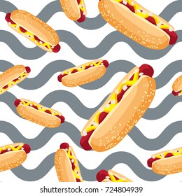 Hotdog seamless pattern vector collection