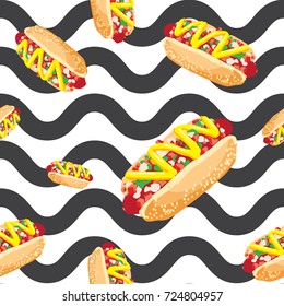 Hotdog seamless pattern vector collection
