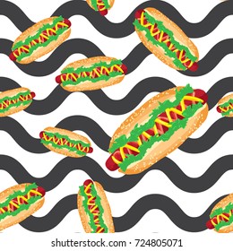 Hotdog seamless pattern vector collection