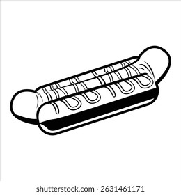 Hotdog Silhouette Icon, Black and white silhouette icon of hotdog, simple and clean food illustration.