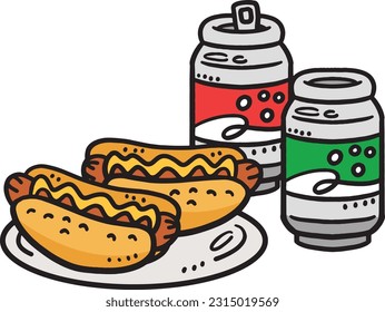 Hotdog with a Soda Can Cartoon Colored Clipart 