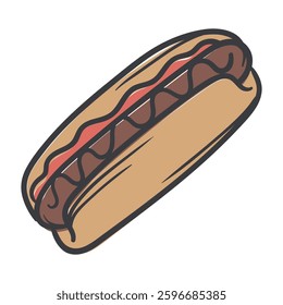 Hotdog. Street food. Simple Vector Hand Drawn Illustration for Sticker, Print, Icon