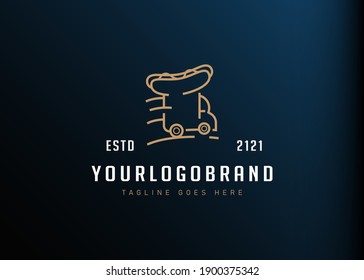 Hotdog truck logo design. Vector illustration of truck with hot dog. Vintage logo design vector line icon template