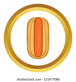 Hotdog vector icon in golden circle, cartoon style isolated on white background
