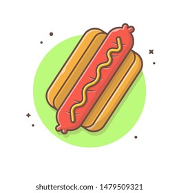 Hotdog Vector Icon Illustration. Vector Graphic. Delicious Fast Food Logo. Cafe and Restaurant Menu. Flat Cartoon Style Suitable for Web Landing Page, Banner, Flyer, Sticker, Wallpaper, Backgro