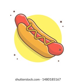 Hotdog Vector Icon Illustration. Vector Graphic. Delicious Fast Food Logo. Cafe and Restaurant Menu. Flat Cartoon Style Suitable for Web Landing Page, Banner, Flyer, Sticker, Wallpaper, Backgro