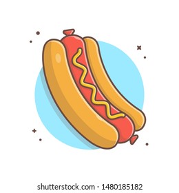 Hotdog Vector Icon Illustration. Vector Graphic. Delicious Fast Food Logo. Cafe and Restaurant Menu. Flat Cartoon Style Suitable for Web Landing Page, Banner, Flyer, Sticker, Wallpaper, Backgro