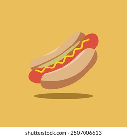 Hotdog Vector Icon Illustration. Vector Graphic. Delicious Fast Food Logo. Cafe and Restaurant Menu. Flat Cartoon Style