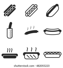 hot-dog vector icons. Simple illustration set of 9 hot-dog elements, editable icons, can be used in logo, UI and web design