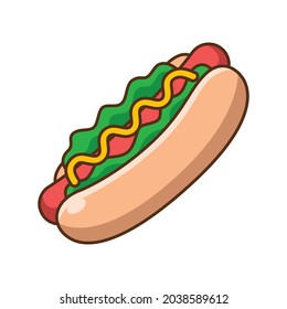 Ilustración vectorial Hotdog. Caricatura de Hotdog. Imagen de un clip de Hotdog. Aislado sobre fondo blanco. Apúntate a tu afiche de comida, pegatina y diseño de menú.