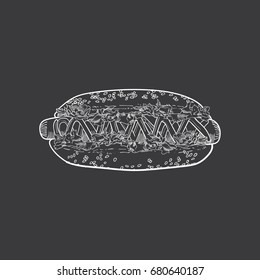 Hotdog vector illustration, hand drawn hot dog illustration