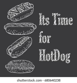 Hotdog vector illustration, hand drawn hot dog illustration, hot dog vector set