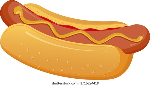 Hotdog - Vector and Illustration for menus brochure poster and fast foodicon. Isolated on white background.