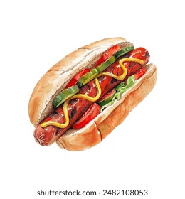 hotdog vector illustration in watercolor style