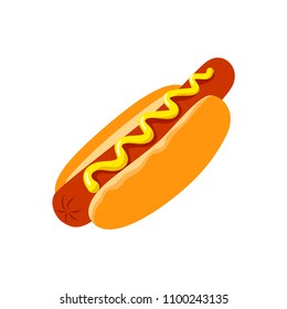 Hotdog. Vector isolated flat illustration fast food for poster, menus, brochure, web and icon fastfood.