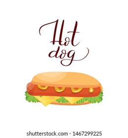 Hotdog. Vector isolated flat illustration fast food for poster, menus, brochure, web and icon fast food.