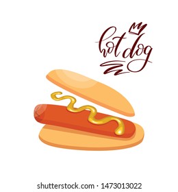 Hotdog. Vector isolated flat illustration fast food for poster, menus, brochure, web and icon fast food.