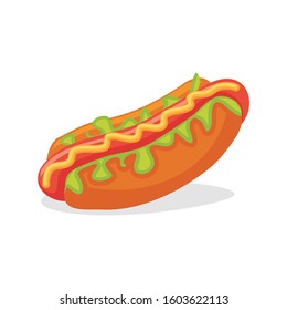 Hotdog Vector isolated flat illustration fast food. Suitable for poster, menus, brochure, web and icon 