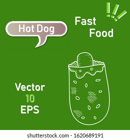 Hotdog. Vector isolated flat illustration fast food for poster, menus, brochure, web and icon fastfood.