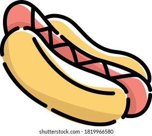 Hotdog. Vector isolated flat illustration icon fast food for poster, menus, apps, web and icon fastfood.